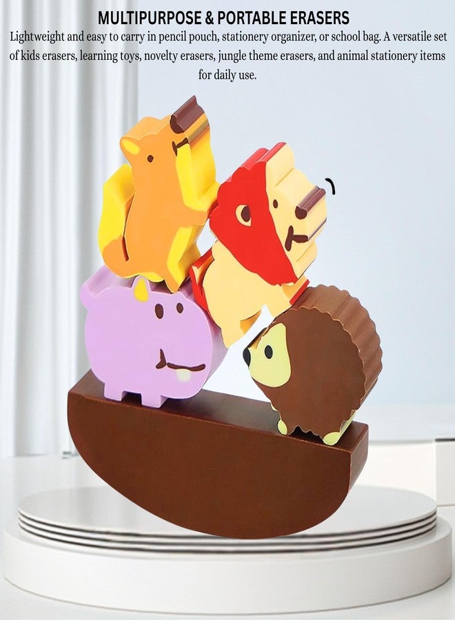 Mallexo ممحاة ماليكسو الكرتونية المتوازنة للأطفال | مجموعة من 10 قطع من الممحاة على شكل حيوانات الغابة والأدغال | لعبة تعليمية إبداعية ومجموعة أدوات مكتبية للأولاد والبنات، ممحاة ألغاز ملونة، هدايا عيد ميلاد (أخضر) - Image 4